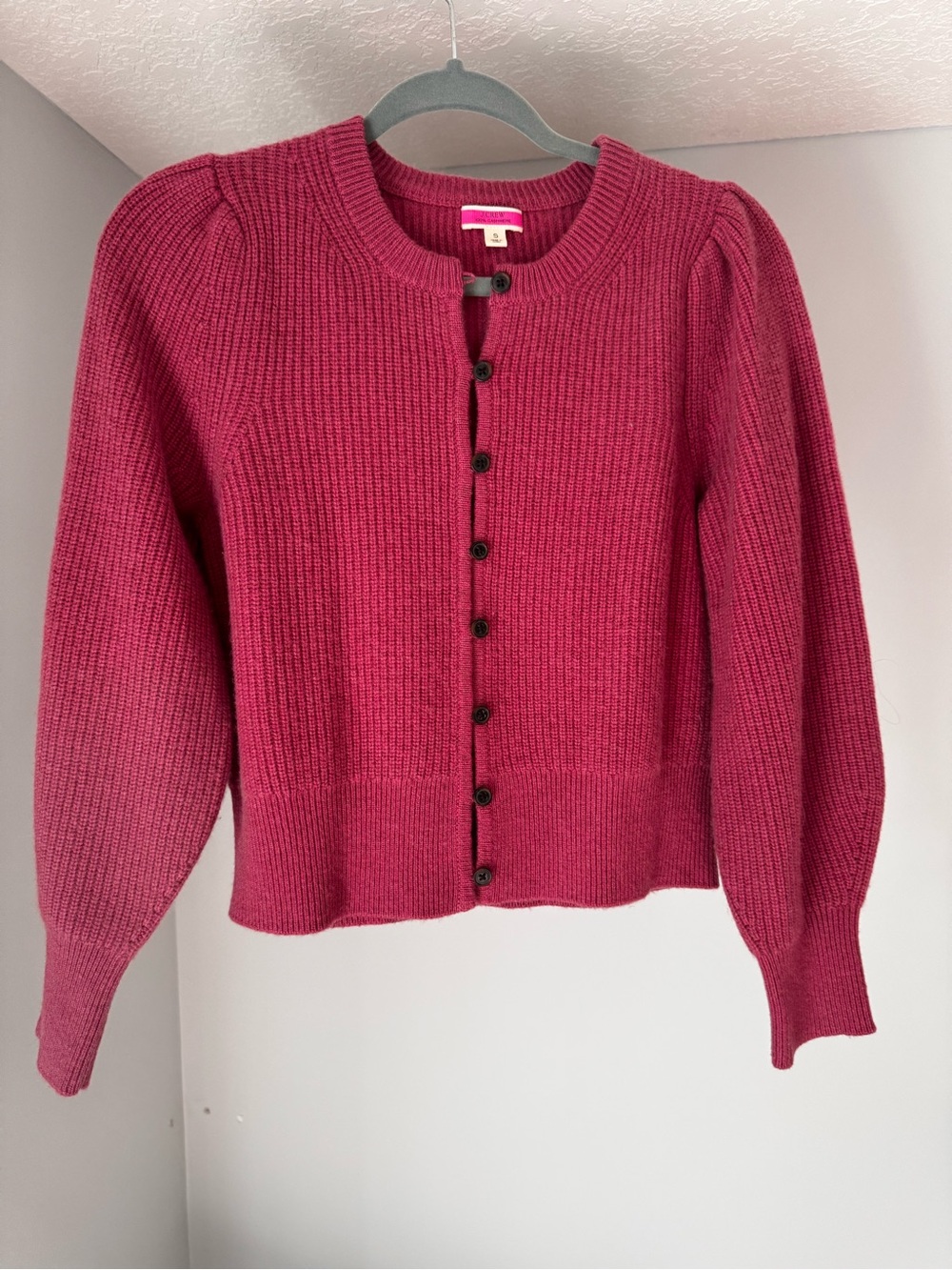 J. Crew Raspberry Ribbed Button-Up Cardigan